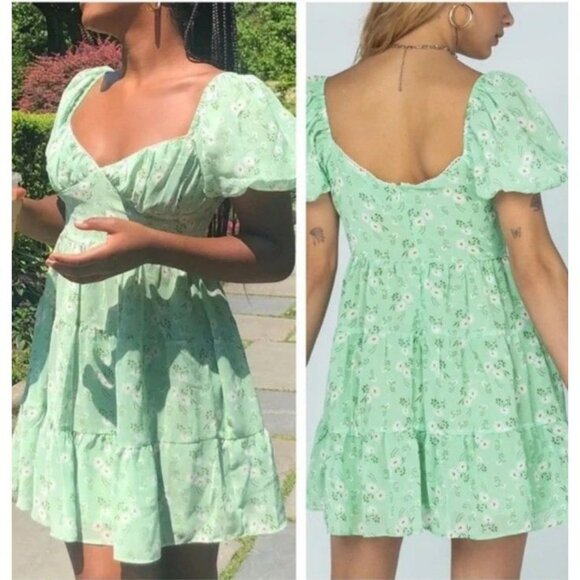 PRINCESS POLLY Floral green Emery Puff Sleeve Mini Dress Size 2 - Picture 5 of 5